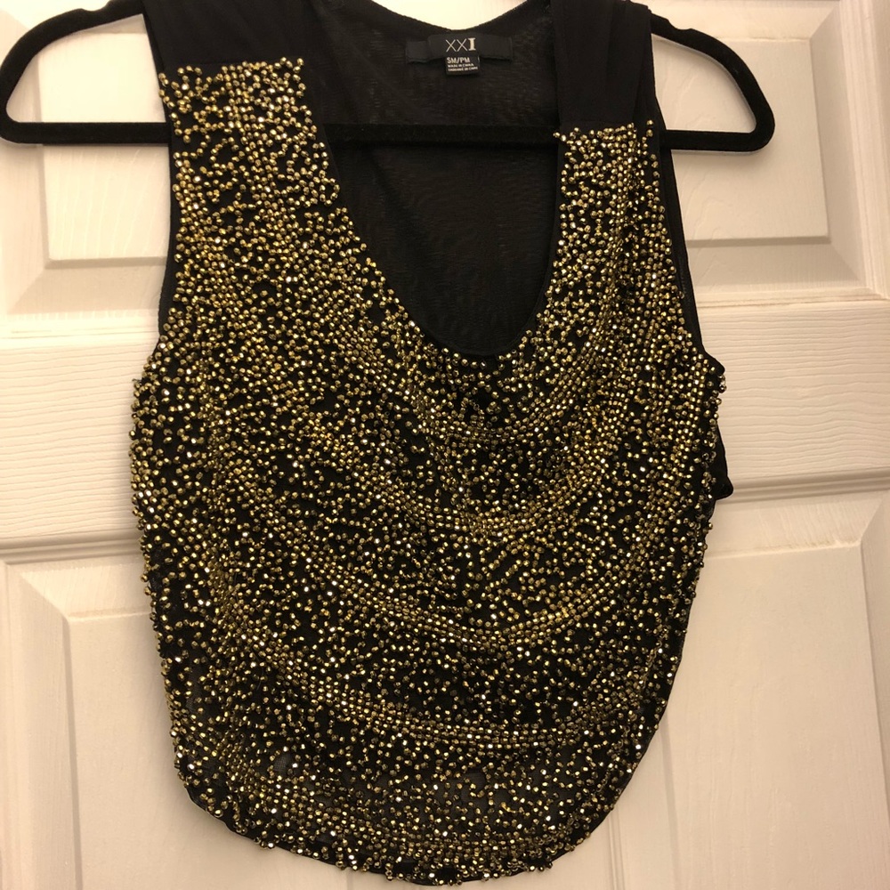 Black and gold beaded crop top